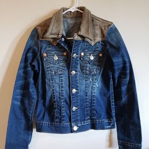 True Religion Jean jacket with leather upper